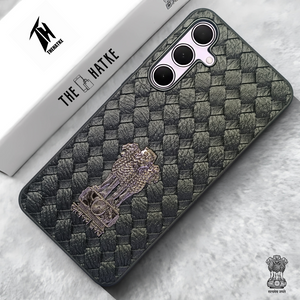 Black (Design 1) Satyameva Jayate embossed Leather Case for Samsung A55
