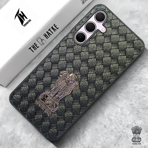 Black (Design 1) Satyameva Jayate embossed Leather Case for Samsung A55