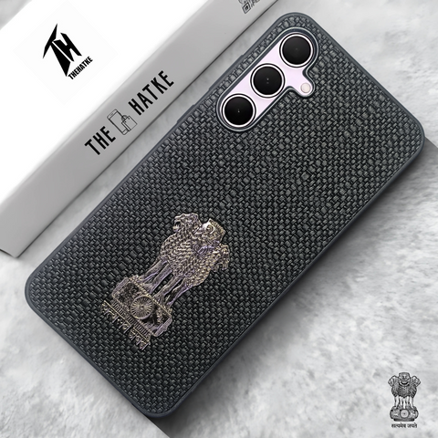 Black (Design 2) Satyameva Jayate embossed Leather Case for Samsung A55