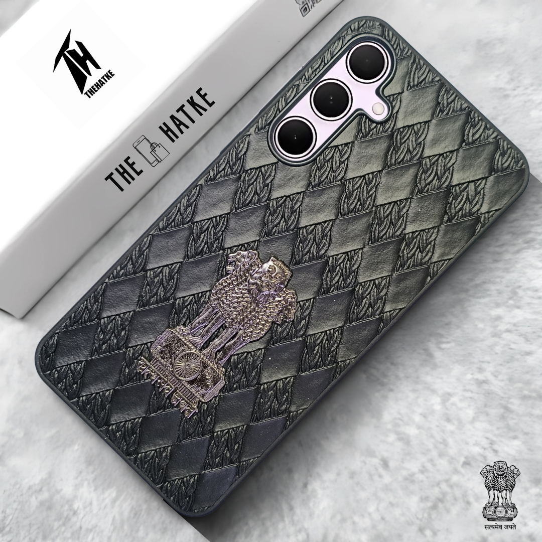 Black (Design 3) Satyameva Jayate embossed Leather Case for Samsung A35