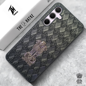 Black (Design 3) Satyameva Jayate embossed Leather Case for Samsung A35