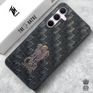 Black (Design 4) Satyameva Jayate embossed Leather Case for Samsung A55