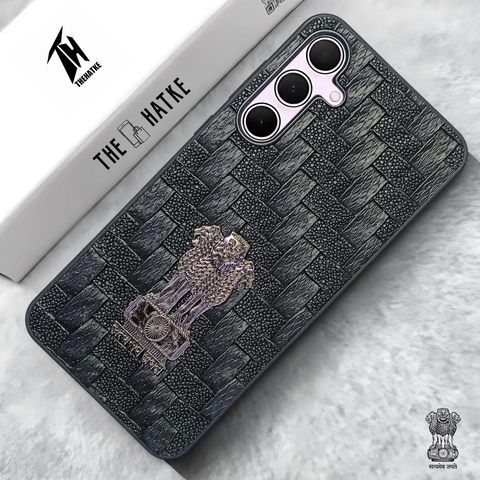 Black (Design 4) Satyameva Jayate embossed Leather Case for Samsung A55