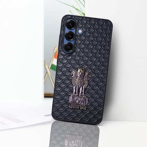 Black (Design 10) Satyameva Jayate embossed Leather Case for Samsung S25