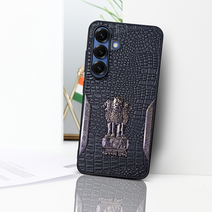 Black (Design 5) Satyameva Jayate embossed Leather Case for Samsung S25