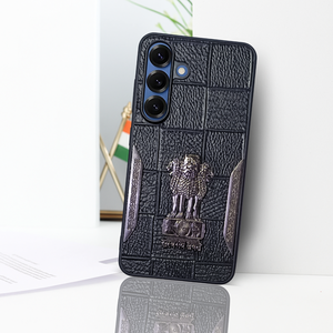 Black (Design 6) Satyameva Jayate embossed Leather Case for Samsung S25