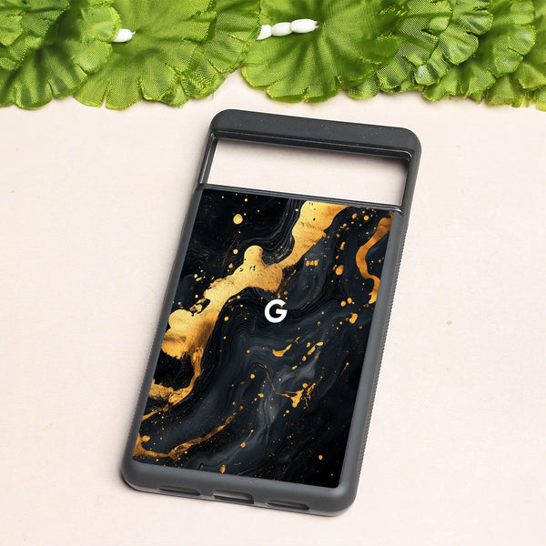 Black Gold Blaze  metal back case for Google Pixel 7a