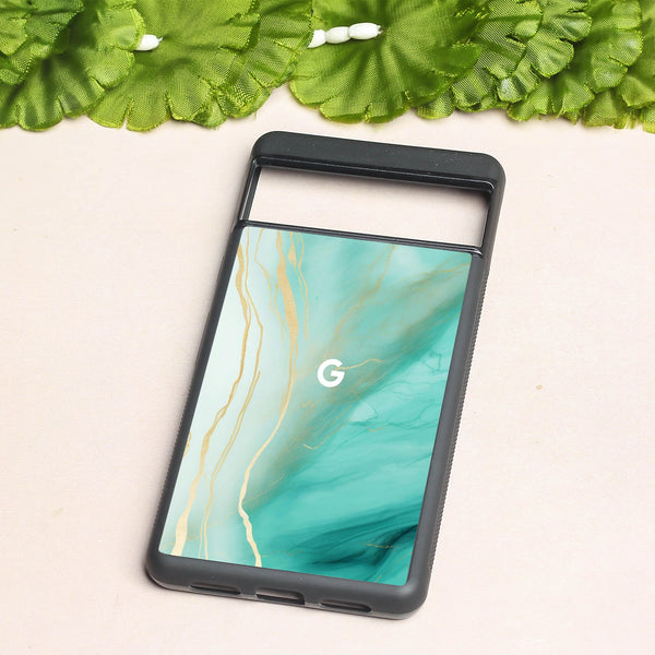 Green Luxe Marble metal back case for Google Pixel 7a