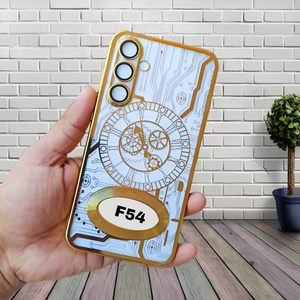 Golden Watch Machine Logo Cut Transparent Case for Samsung F54