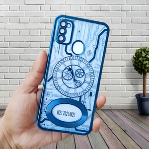 Blue Watch Machine Logo Cut Transparent Case for Samsung M21