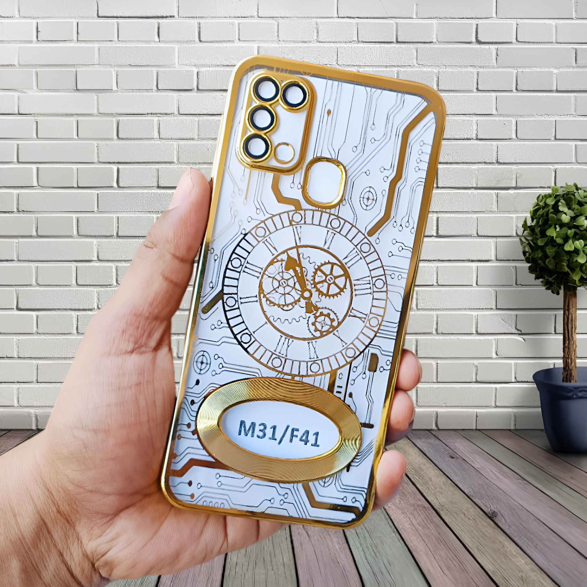 Golden Watch Machine Logo Cut Transparent Case for Samsung M30s