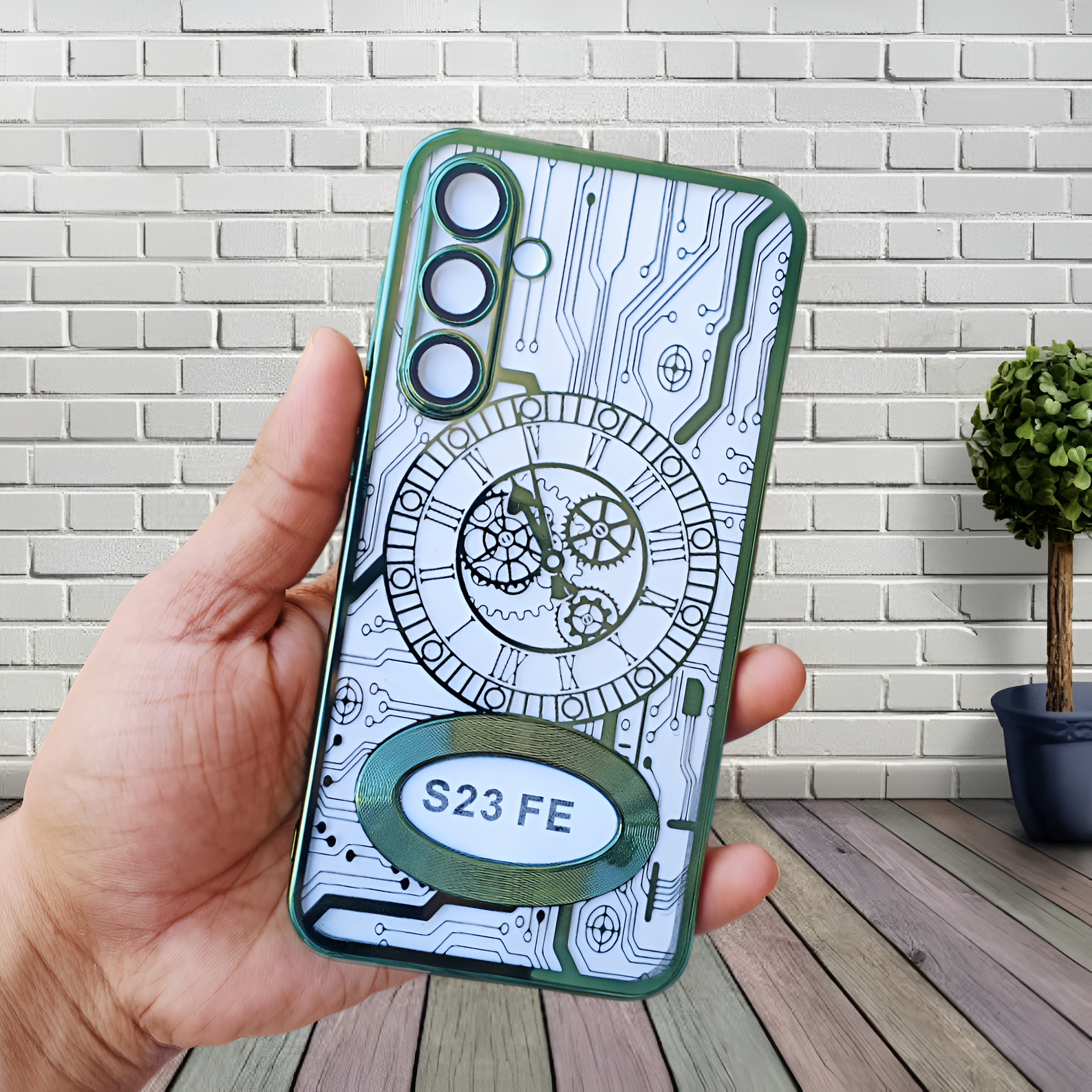 Green Watch Machine Logo Cut Transparent Case for Samsung S23 fe