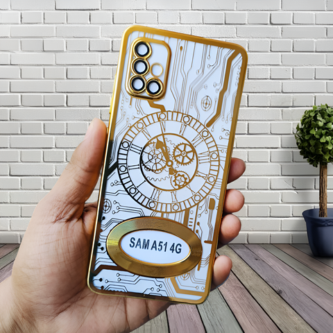 Golden Watch Machine Logo Cut Transparent Case for Samsung A51
