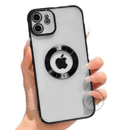 Black 6D Chrome Logo Cut Transparent Case for Apple iphone 12 - The Hatke