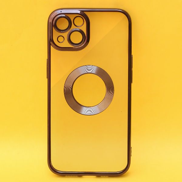 Black 6D Chrome Logo Cut Transparent Case for Apple iphone 13 - The Hatke