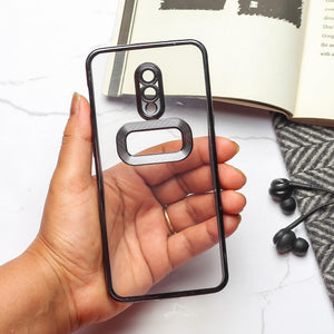 Black 6D Chrome Logo Cut Transparent Case for Oneplus 6T - The Hatke