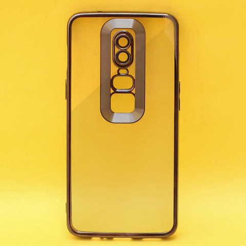 Black 6D Chrome Logo Cut Transparent Case for Oneplus 6 - The Hatke