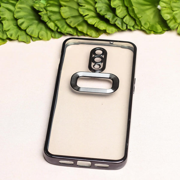 Black 6D Chrome Logo Cut Transparent Case for Oneplus 7 - The Hatke