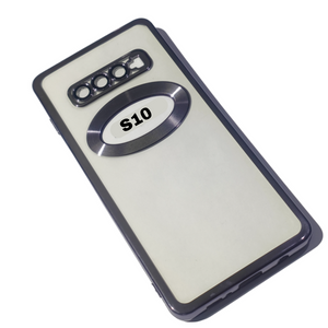 Black 6D Chrome Logo Cut Transparent Case for Samsung S10 - The Hatke