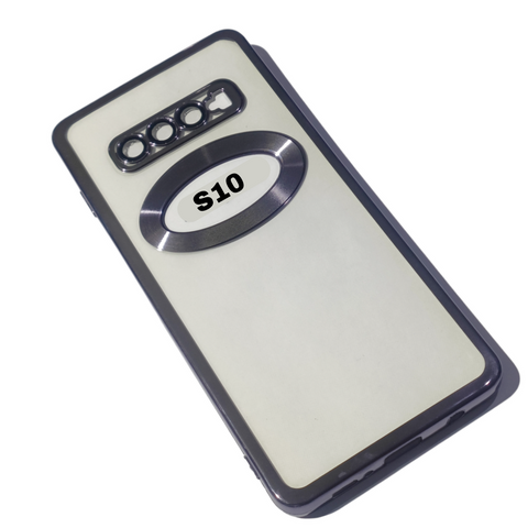 Black 6D Chrome Logo Cut Transparent Case for Samsung S10 - The Hatke