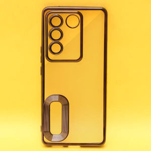 Black 6D Chrome Logo Cut Transparent Case for Vivo V27 5G - The Hatke