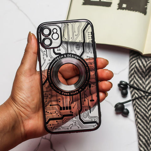 Black 6D Watch Chrome Logo Cut Transparent Case for Apple iphone 12 - The Hatke