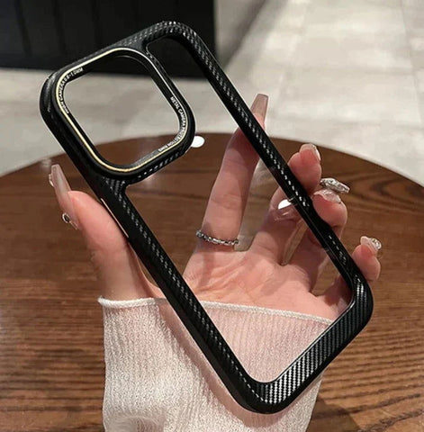 Black Carbon Style Bumper Transparent Case for Apple iphone 15 Plus - The Hatke