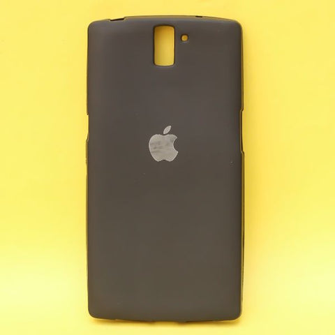 Black Gingle Silicone With Apple Logo Case for Oneplus One - The Hatke