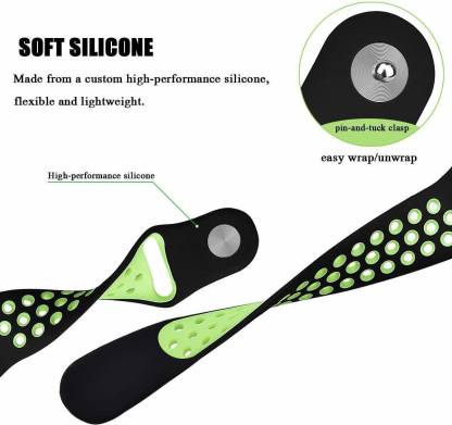 Black Green Dotted Silicone Strap For Smart Watch 20mm - The Hatke