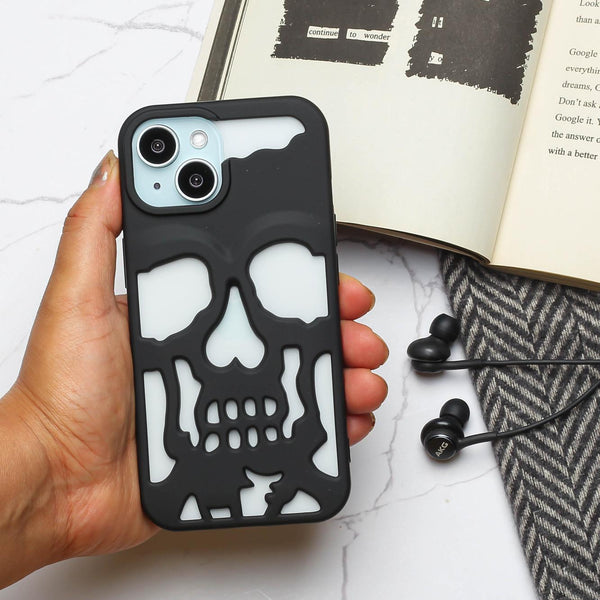 Black Hollow Skull Design Silicone case for Apple iphone 15 - The Hatke