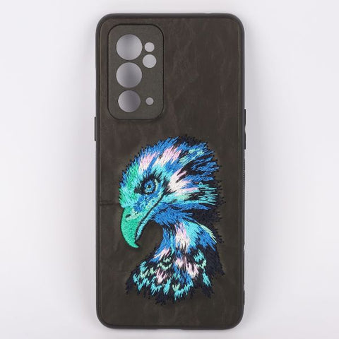 Black Leather Blue Eagle Camera Ornamented for Oneplus 9RT - The Hatke