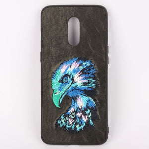 Black Leather Blue Eagle Ornamented for Oneplus 6T - The Hatke