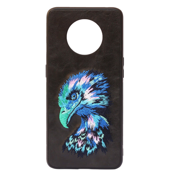 Black Leather Blue Eagle Ornamented for Oneplus 7T - The Hatke