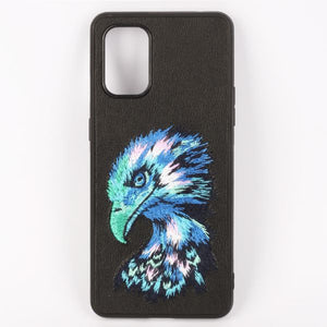 Black Leather Blue Eagle Ornamented for Oneplus 9R - The Hatke