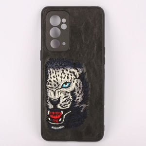 Black Leather Blue Lion Camera Ornamented for Oneplus 9RT - The Hatke