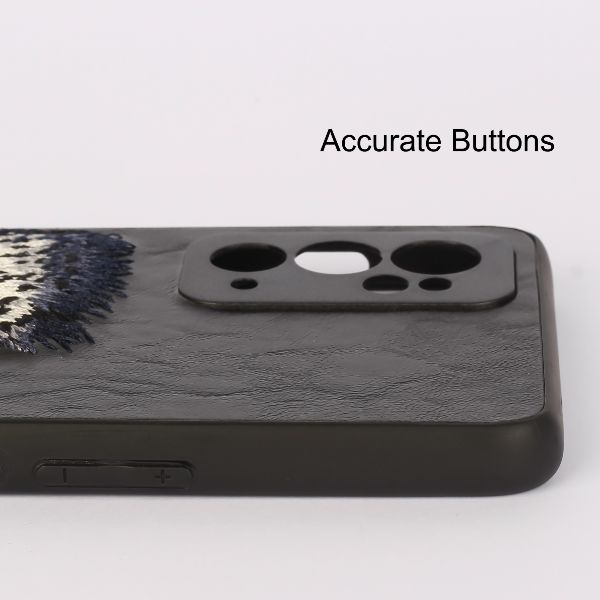 Black Leather Blue Lion Camera Ornamented for Oneplus 9RT - The Hatke