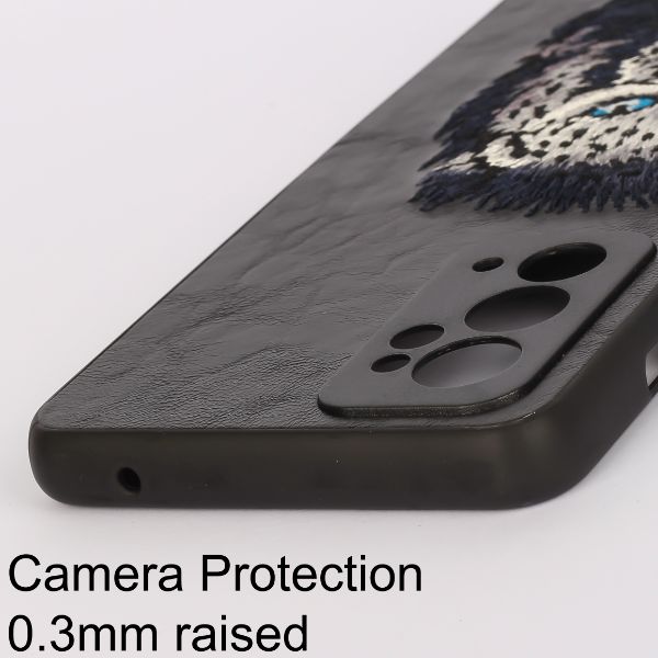 Black Leather Blue Lion Camera Ornamented for Oneplus 9RT - The Hatke