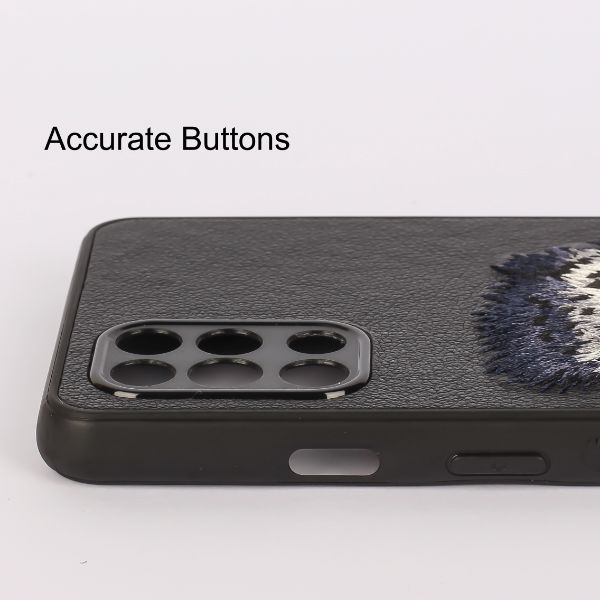 Black Leather Blue Lion Camera Ornamented for Oneplus 9R - The Hatke