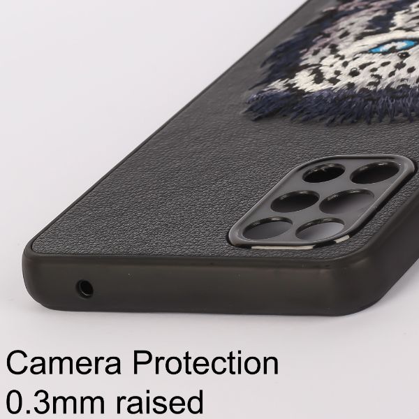 Black Leather Blue Lion Camera Ornamented for Oneplus 9R - The Hatke