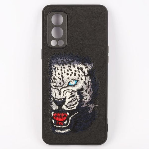 Black Leather Blue Lion Camera Ornamented for Oneplus Nord 2 - The Hatke