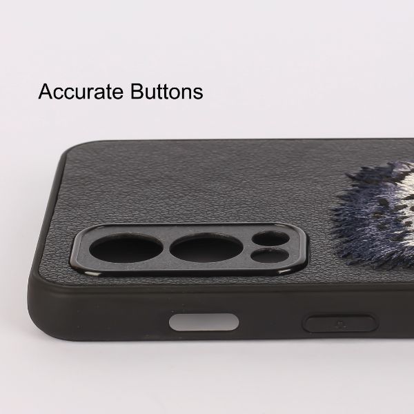 Black Leather Blue Lion Camera Ornamented for Oneplus Nord 2 - The Hatke