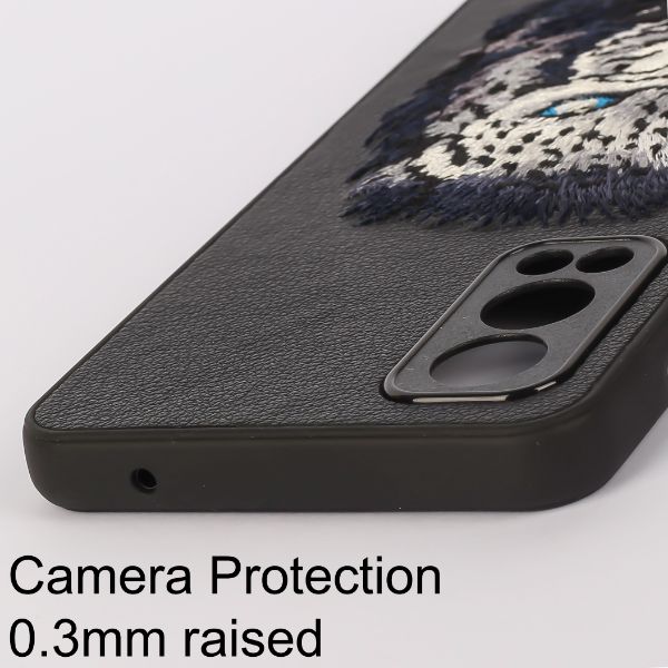 Black Leather Blue Lion Camera Ornamented for Oneplus Nord 2 - The Hatke