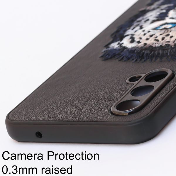 Black Leather Blue Lion Camera Ornamented for Oneplus Nord CE - The Hatke