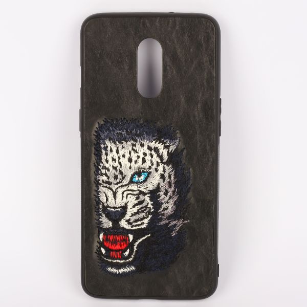 Black Leather Blue Lion Ornamented for Oneplus 6T - The Hatke