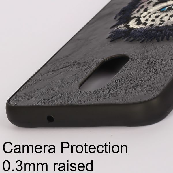 Black Leather Blue Lion Ornamented for Oneplus 6T - The Hatke