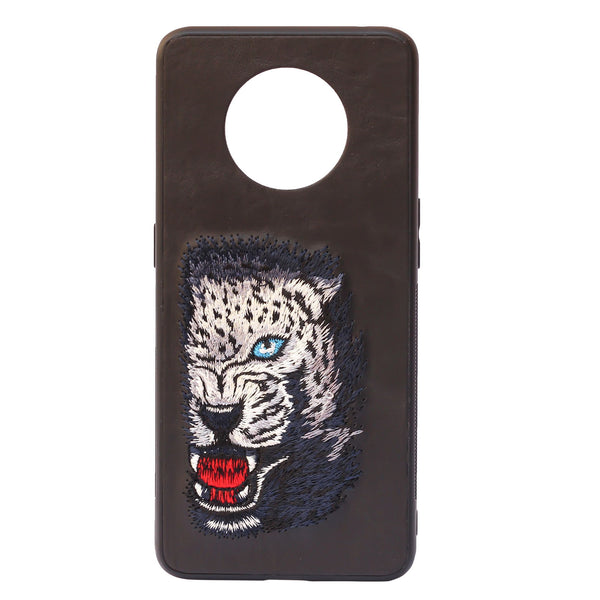 Black Leather Blue Lion Ornamented for Oneplus 7T - The Hatke