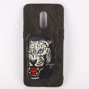 Black Leather Blue Lion Ornamented for Oneplus 7 - The Hatke