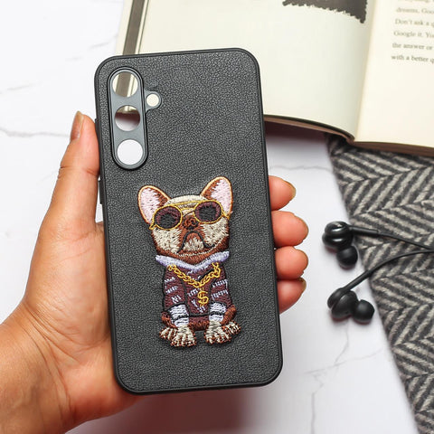 Black Leather Brown Bulldog Camera Ornamented for Samsung S23 FE - The Hatke