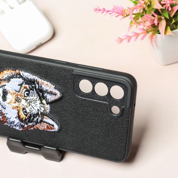 Black Leather Brown Fox Camera Ornamented for Samsung S21 FE - The Hatke