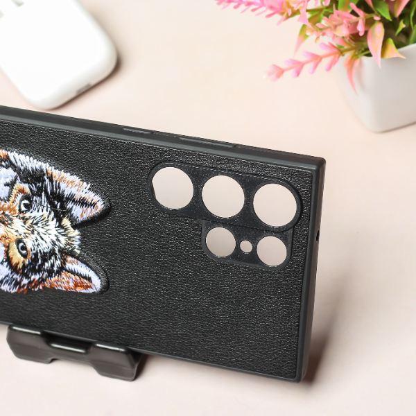 Black Leather Brown Fox Camera Ornamented for Samsung S23 Ultra - The Hatke